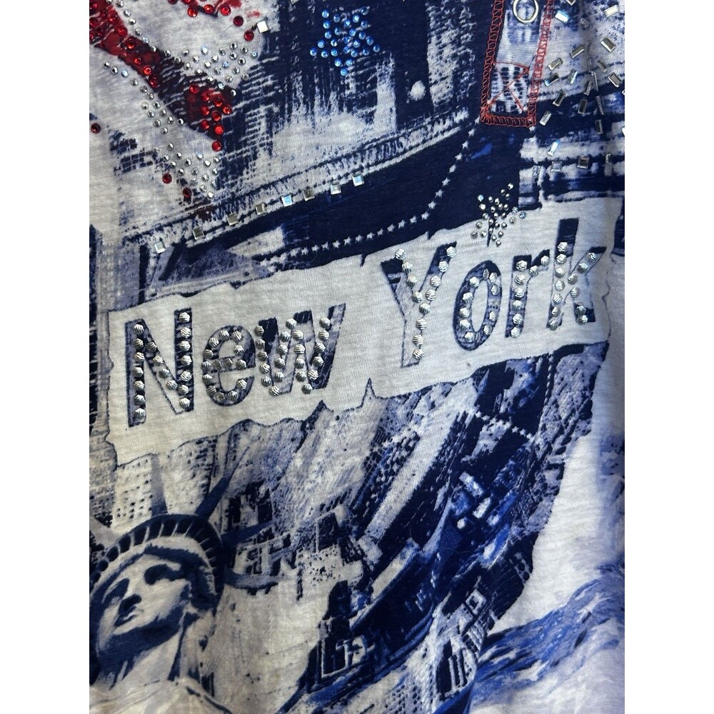 Unique Woman 2X Patriotic Stars Graphic Tunic T-Shirt V-Neck Rhinestone Button - Picture 8 of 16